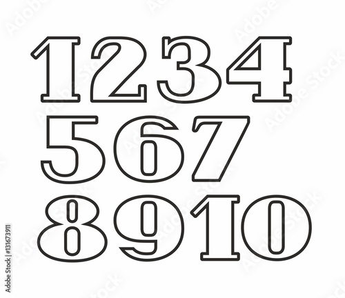 white numbers black outline white background vector