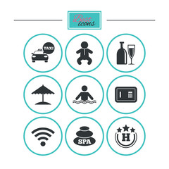 Hotel, apartment service icons. Swimming pool.
