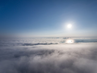 Beautiful white clouds under sunshine, shot with drone