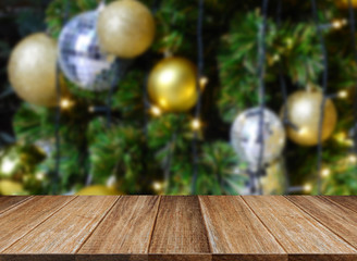 celebration background of Wood table top on colorful bokeh