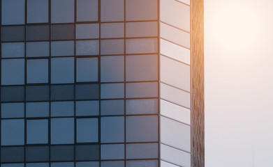 Close up of blue modern building.