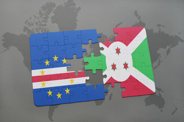 puzzle with the national flag of cape verde and burundi on a world map