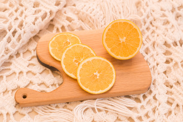 orange on a cutting board cut in circles
