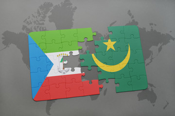 puzzle with the national flag of equatorial guinea and mauritania on a world map