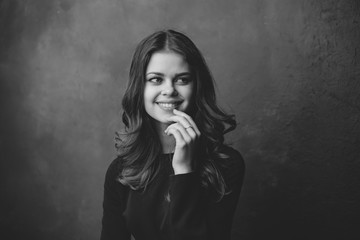 passionate lady in dark clothes, elegance, black and white photography