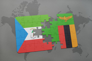 puzzle with the national flag of equatorial guinea and zambia on a world map