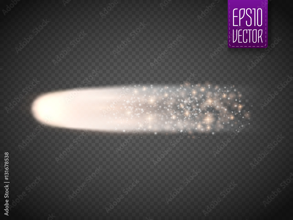 Poster bright comet with large dust and gas trails isolated. vector
