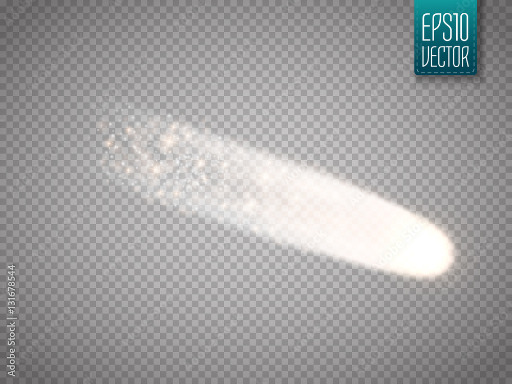 Poster bright comet with large dust and gas trails isolated. vector