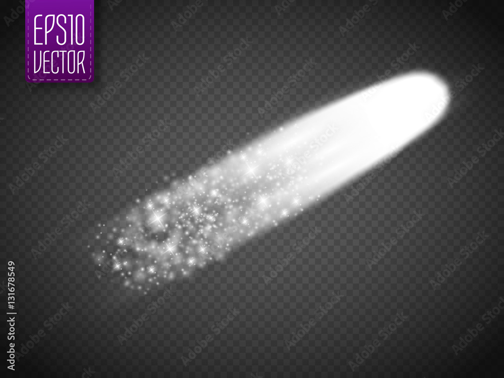 Poster bright comet with large dust and gas trails isolated. vector