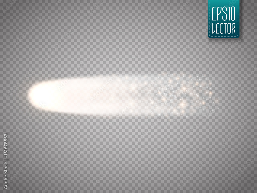 Poster bright comet with large dust and gas trails isolated. vector
