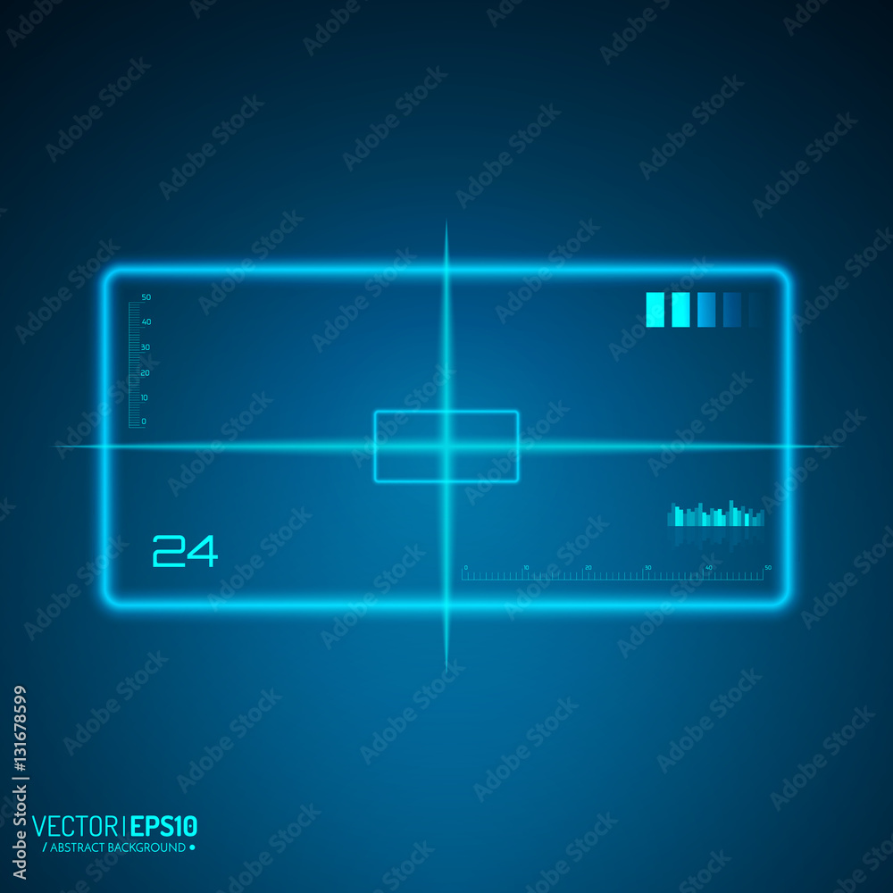 Poster Sniper scope isolated. Neon target concept. Game Interface Element. Vector