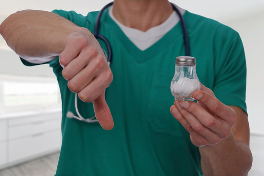 Doctor Warning About Salt. Health Care Concept, Hypertension Prevention