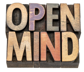 open mind word abstract in vintage wood type