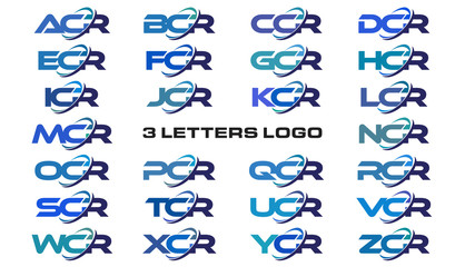 3 letters modern generic swoosh logo ACR, BCR, CCR, DCR, ECR, FCR, GCR, HCR, ICR, JCR, KCR, LCR, MCR, NCR, OCR, PCR, QCR, RCR, SCR, TCR, UCR, VCR, WCR, XCR, YCR, ZCR