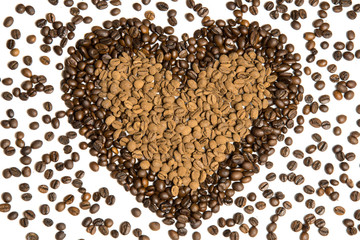 Coffee beans in heart shape