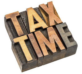 tax time banner in wood type