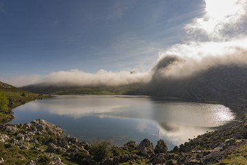 Fototapeta na wymiar Enol lake (Lakes of Covadonga, Asturias - Spain).