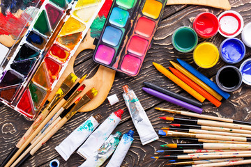 Paints and brushes