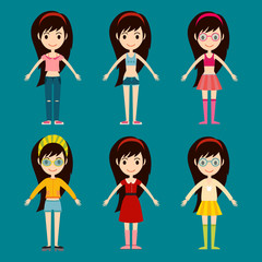 Beautiful vector cartoon fashion girl cloth constructor.