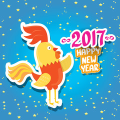 vector new year 2017 with cartoon funny rooster