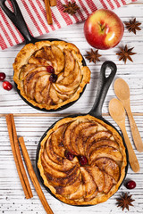 Cast Iron Skillet Apple Cake. Selective focus.