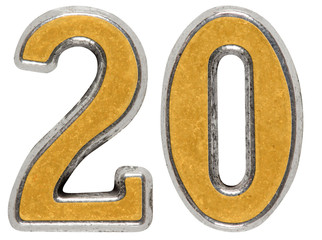 Metal numeral 20, twenty, isolated on white background