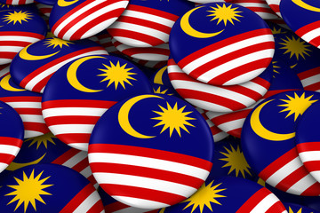 Malaysia Badges Background - Pile of Malaysian Flag Buttons 3D Illustration