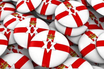 Northern Ireland Badges Background - Pile of Northern Irish Ulster Flag Buttons 3D Illustration - obrazy, fototapety, plakaty