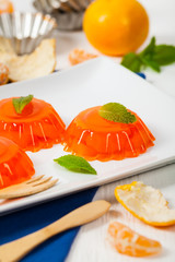 Mandarin Orange Jelly Desserts. Selective and soft focus.