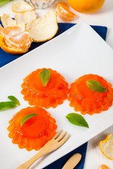 Mandarin Orange Jelly Desserts. Selective and soft focus.