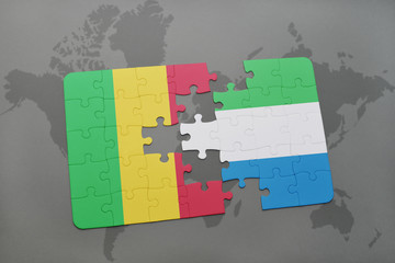 puzzle with the national flag of mali and sierra leone on a world map