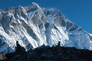 Fotobehang Lhotse Zuidwand van de berg Lhotse vanaf de Imja-gletsjer, de Himalaya, Solu Khumbu, Nepal
