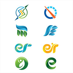 set of vector logo mix leaf, letter, speed, light