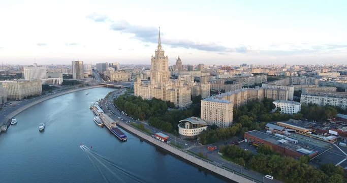 Tourist boats floats on the Moskva River in Moscow