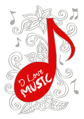 Music Note with floral. Doodle style.