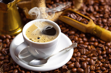Black coffee on old background