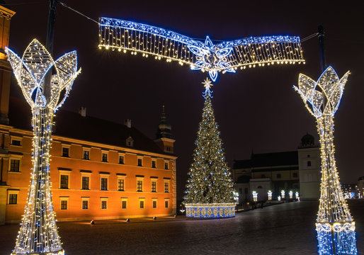 Fototapeta Dekoracja świąteczna na Placu Zamkowym w Warszawie