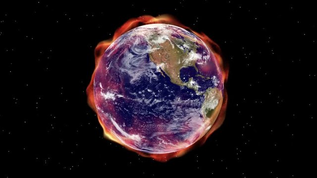 Global warming aura of heat envelopes the Earth in space (Loop).