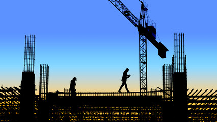 silhouette of worker in construction site