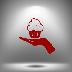 Flat paper cut style icon of cake