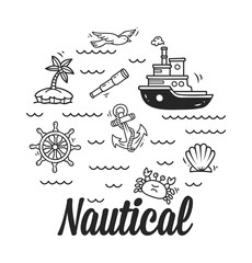 cartoon nautical, marine icon set