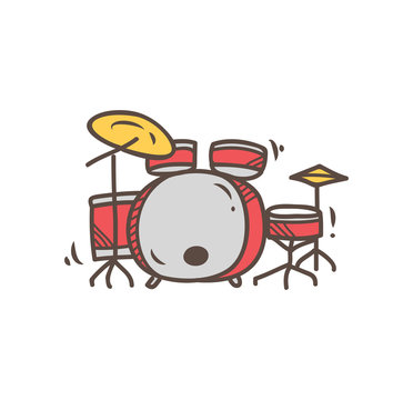 Drum set doodle isolated on white background