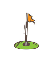 golf hole flag icon in doodle style