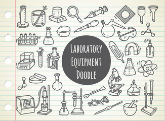 Set of laboratory equipment in doodle style
