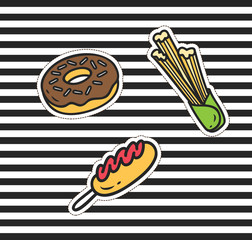 Cute cartoon patch on stripe background
