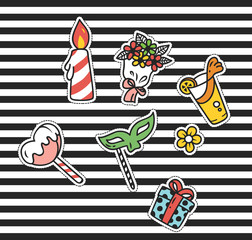 Cute cartoon patch on stripe background