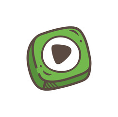 Play icon doodle isolated on white background