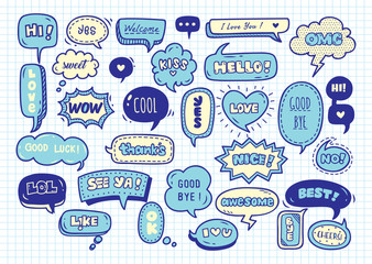 Cute speech bubble doodle set