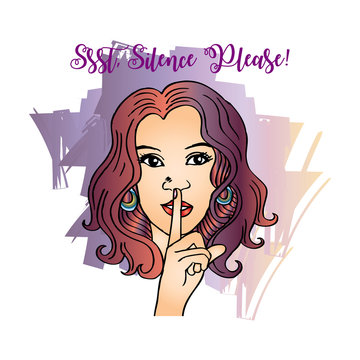 woman holding finger on lips for Ssst, silence please!