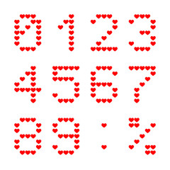 Heart numbers, red isolated on white background, vector illustration.